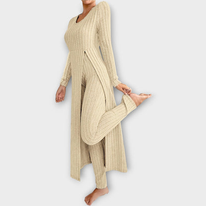Bregild | Damen Hausanzug Rippstrick-Set mit Tunika - Light Grey - Image 13