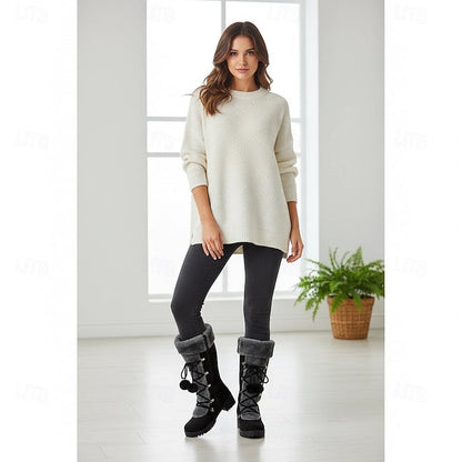 Bregunde | Damen Wasserdichte Winterstiefel Kniehoch - Black - Image 8
