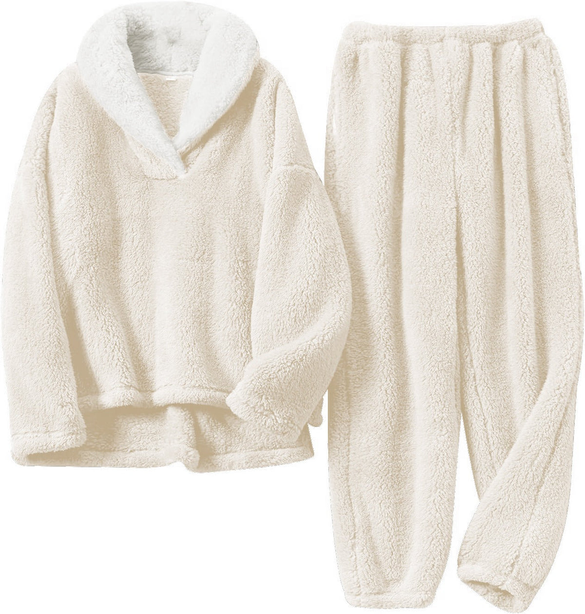 Bregwend | Damen Fleece Hausanzug Zweiteiliges Set - Cream - Image 1