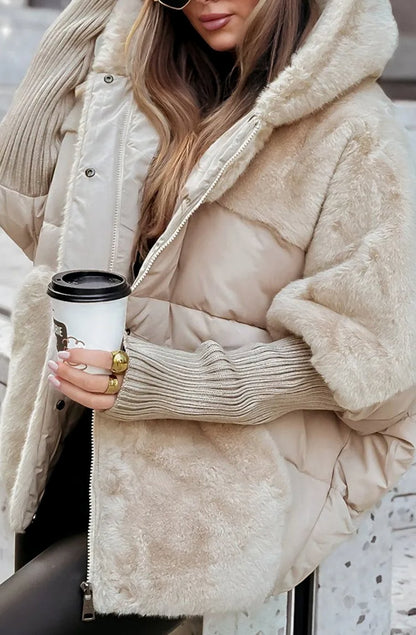 Brimdeva | Damen Gesteppte Winterjacke mit Kunstfell - Camel - Image 8