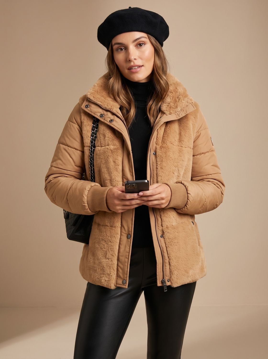 Brimdeva | Damen Gesteppte Winterjacke mit Kunstfell - Camel - Image 9