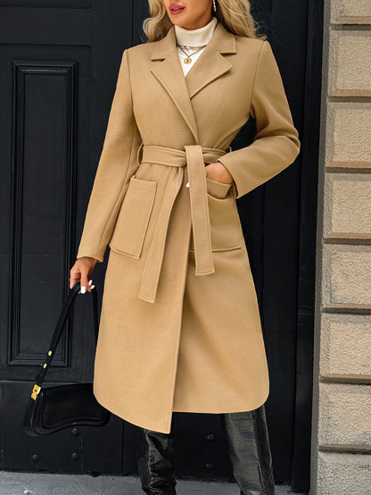 Brimdora | Damen Langer Mantel mit Bindegürtel - Camel - Image 1