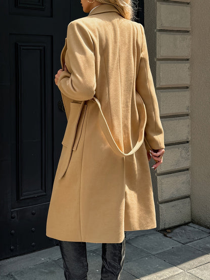 Brimdora | Damen Langer Mantel mit Bindegürtel - Camel - Image 2