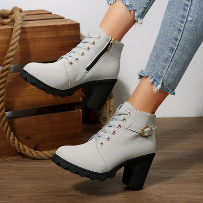 Brinja | Damen Ankle Boots mit Blockabsatz, 70 Zeichen - Light Grey - Image 8