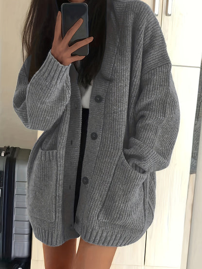 Brunike | Damen Oversize Strickjacke mit Knopfleiste - Olive Green - Image 5