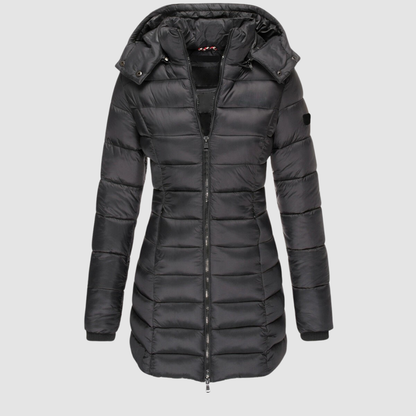 Brunwike | Damen Lange Steppjacke mit Kapuze - Dark Grey - Image 1