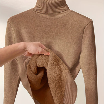 Brynhild | Damen Rollkragenpullover gefüttert Strickpullover - Camel - Image 1
