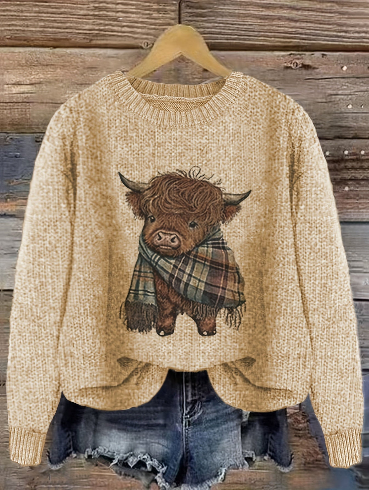 Strickpullover Damen | Highland-Kuh Motiv & Lockere Passform 5