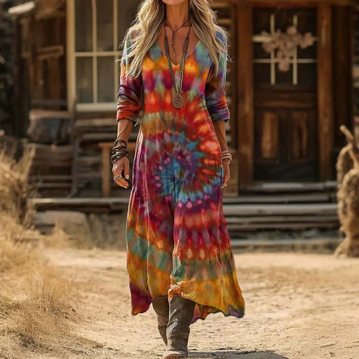 Maxikleid Damen | Langarm mit V-Ausschnitt 4