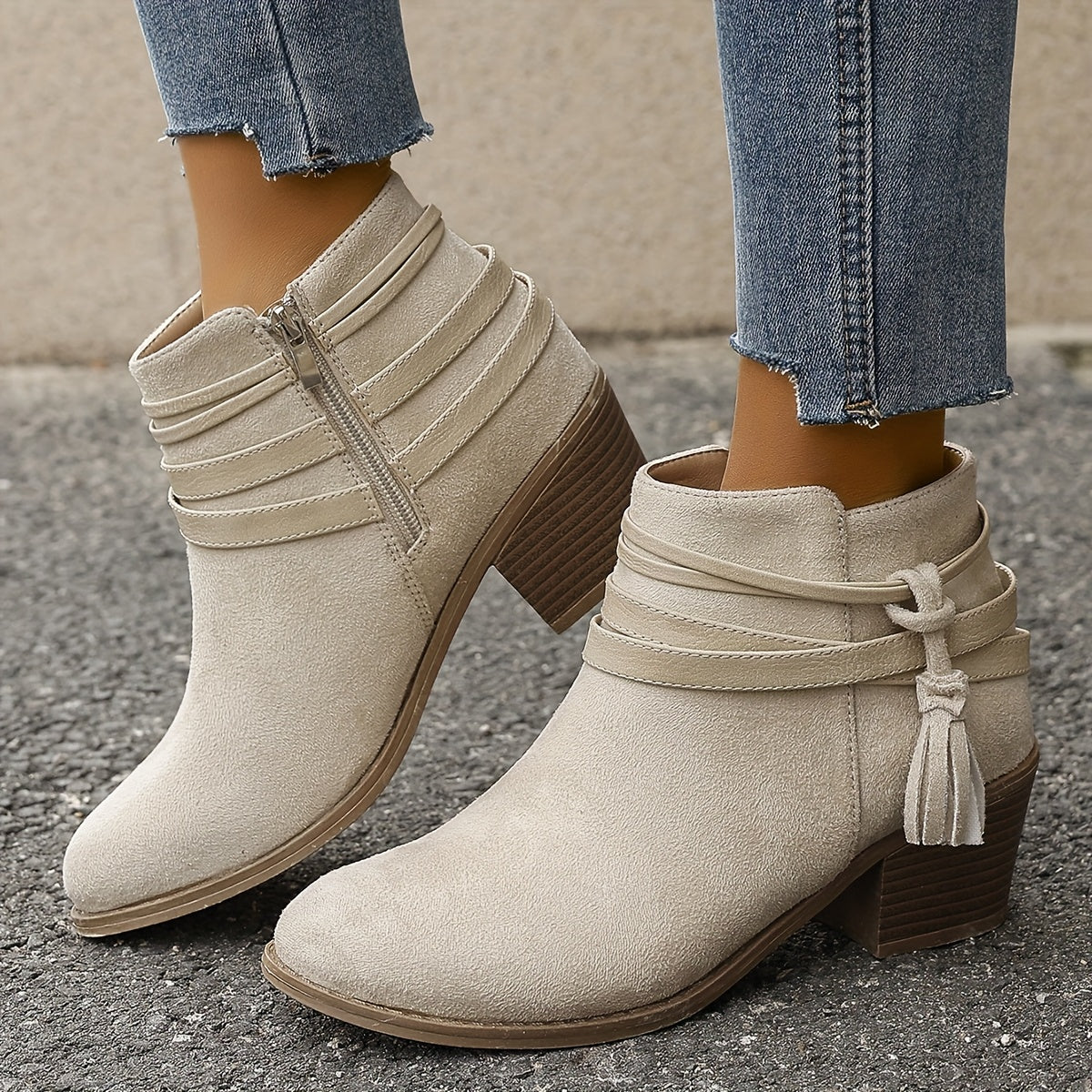 Callista | Damen Ankle Boot mit Blockabsatz & Fransen - Black - Image 3