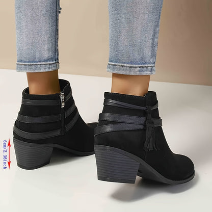 Callista | Damen Ankle Boot mit Blockabsatz & Fransen - Black - Image 4