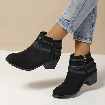Callista | Damen Ankle Boot mit Blockabsatz & Fransen - Black - Image 9