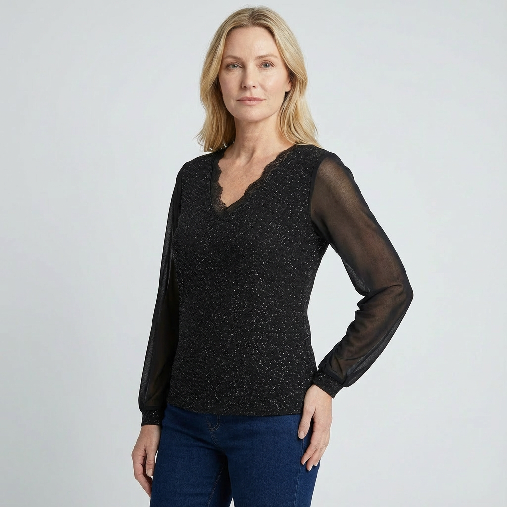 Blouse Damen Glanz | V-Ausschnitt & Langarm 4