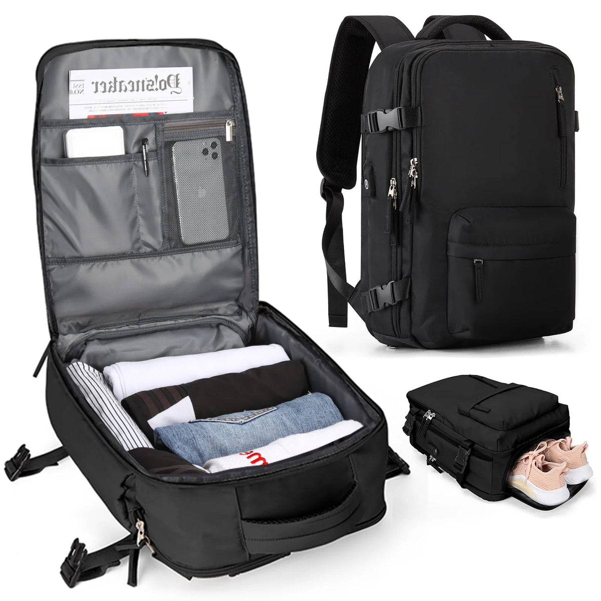 Damen Rucksack USB Anschluss Großes Fassungsvermögen 8