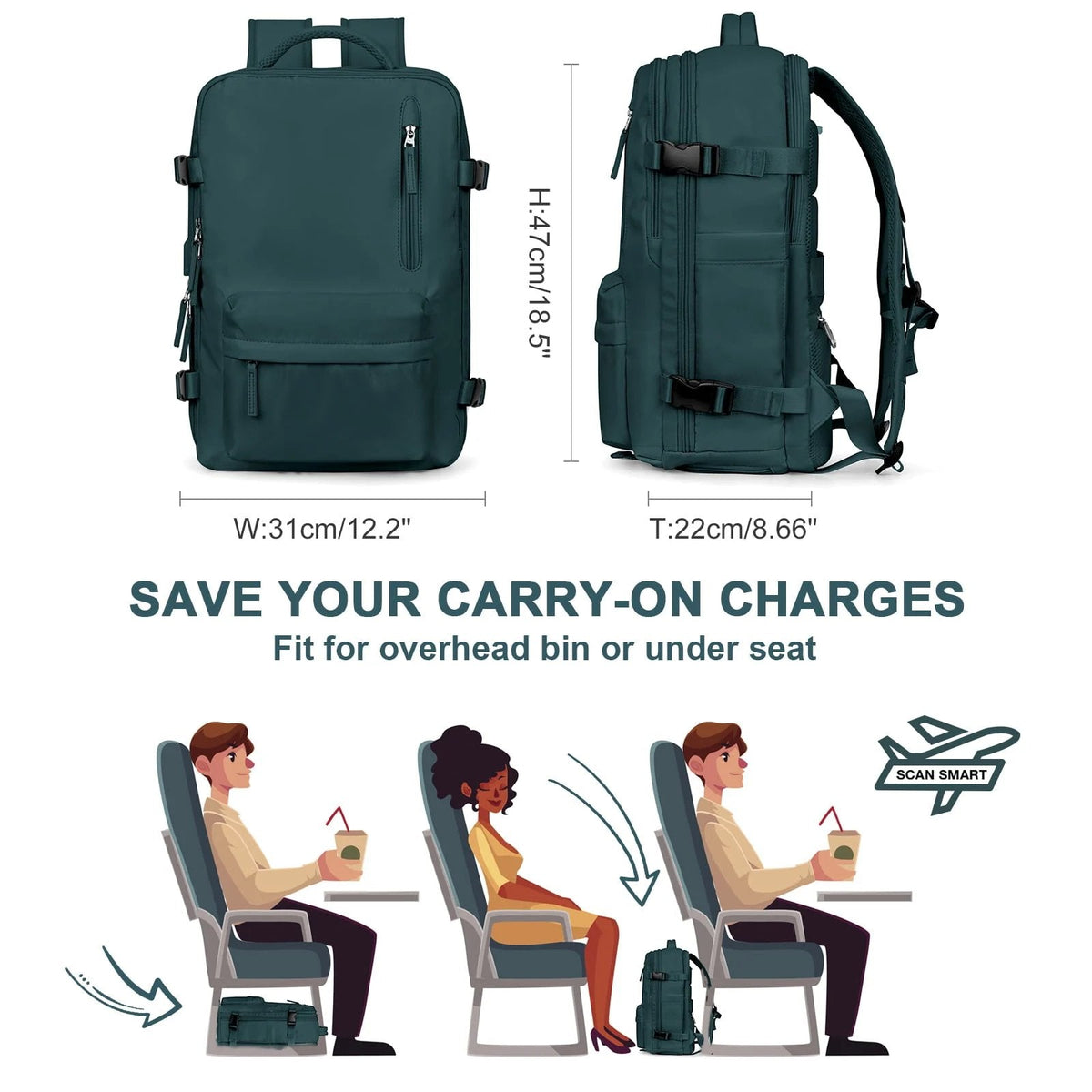 Damen Rucksack USB Anschluss Großes Fassungsvermögen 7