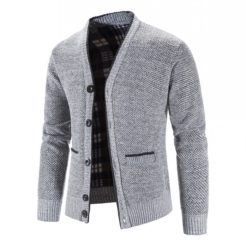 Corvald | Herren Strickjacke V-Ausschnitt Knopfleiste - Light Grey - Image 1
