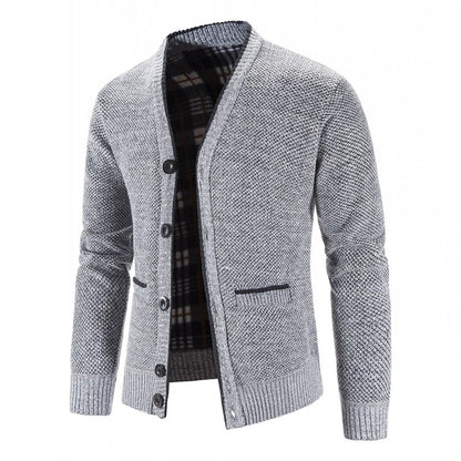 Corvald | Herren Strickjacke V-Ausschnitt Knopfleiste - Light Grey - Image 1