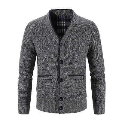 Corvald | Herren Strickjacke V-Ausschnitt Knopfleiste - Light Grey - Image 10