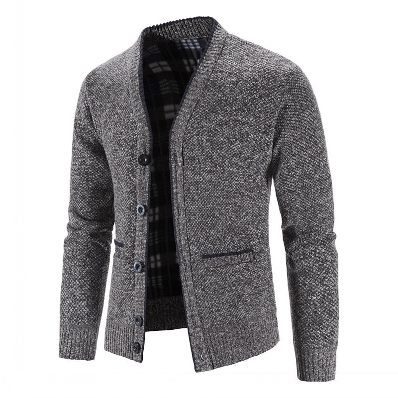 Corvald | Herren Strickjacke V-Ausschnitt Knopfleiste - Light Grey - Image 11
