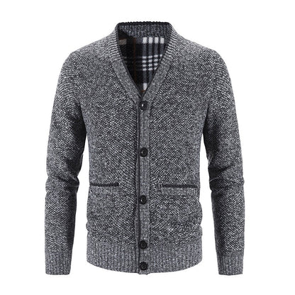 Corvald | Herren Strickjacke V-Ausschnitt Knopfleiste - Light Grey - Image 2