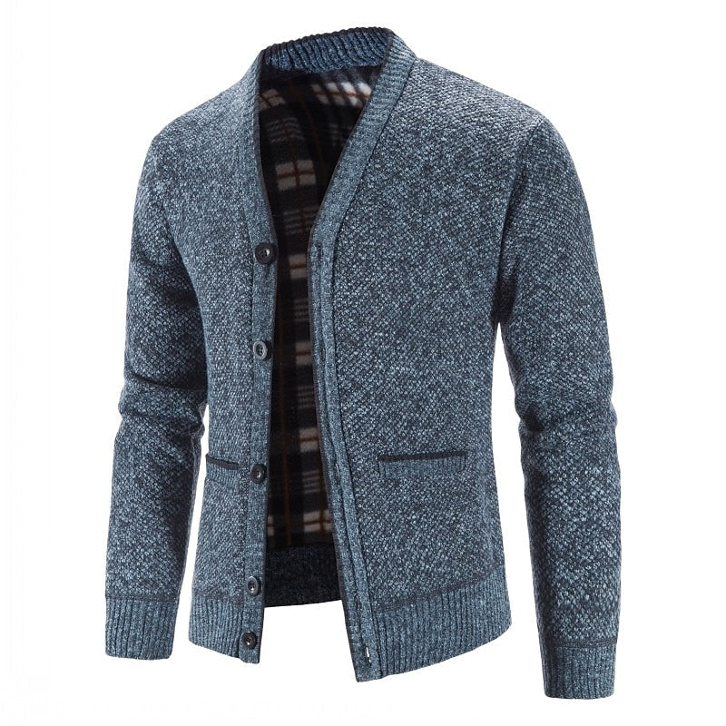 Corvald | Herren Strickjacke V-Ausschnitt Knopfleiste - Light Grey - Image 3