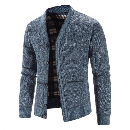 Corvald | Herren Strickjacke V-Ausschnitt Knopfleiste - Light Grey - Image 3