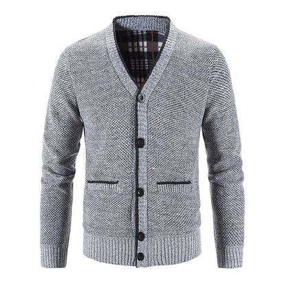 Corvald | Herren Strickjacke V-Ausschnitt Knopfleiste - Light Grey - Image 6