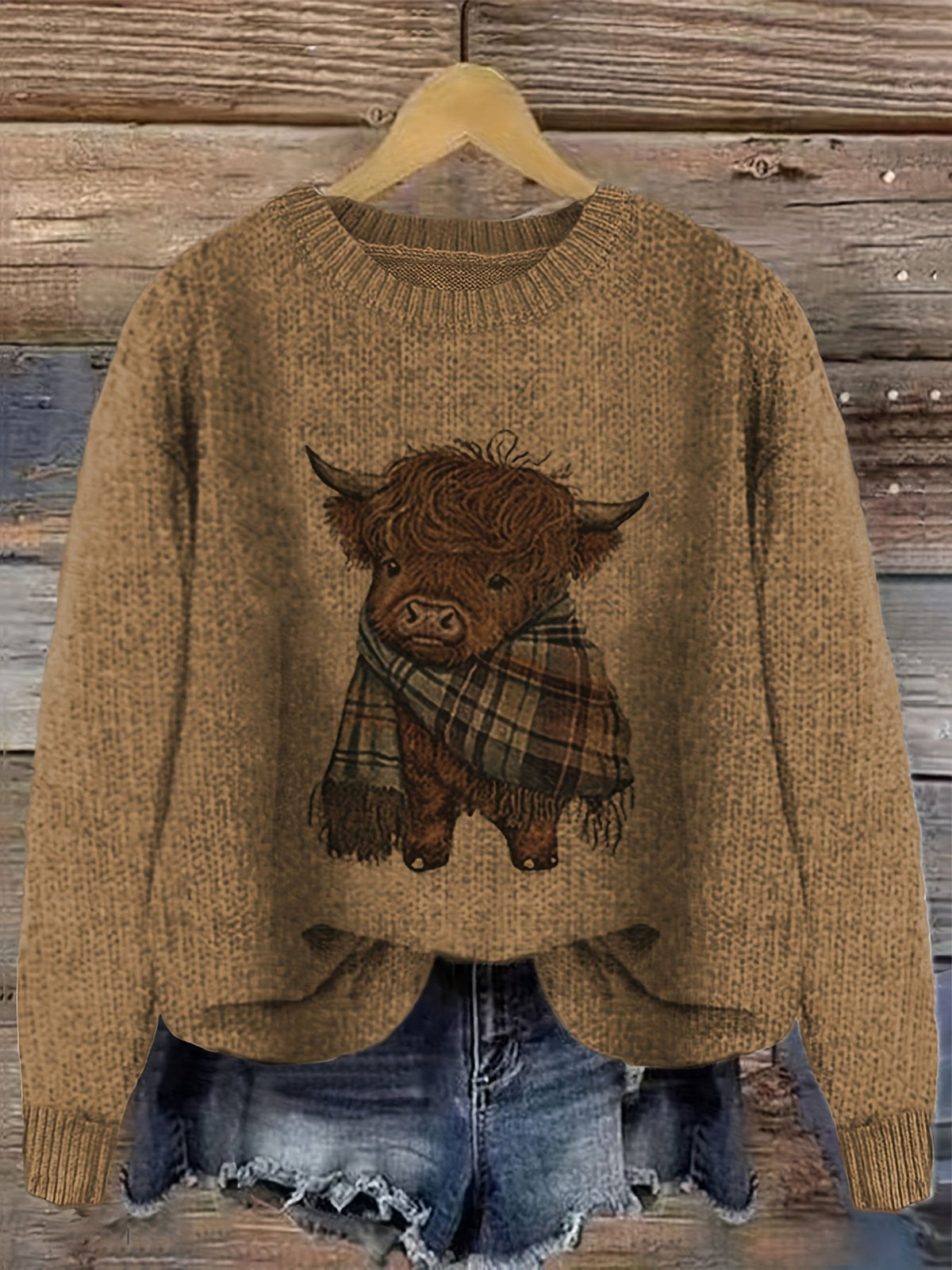 Strickpullover Damen | Highland-Kuh Motiv & Lockere Passform 9