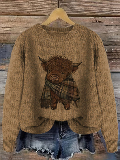 Strickpullover Damen | Highland-Kuh Motiv & Lockere Passform 9