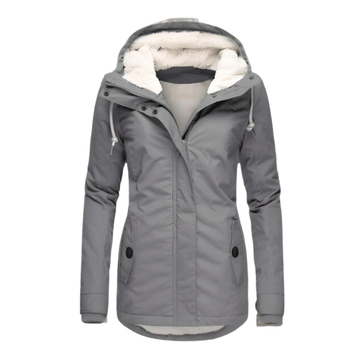 Damen Allwetter-Parka Gefütterter Sherpa-Kapuzenmantel Wasserabweisend - Grau