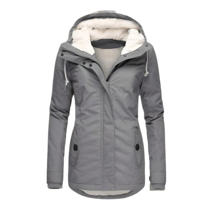 Damen Allwetter-Parka Gefütterter Sherpa-Kapuzenmantel Wasserabweisend - Grau