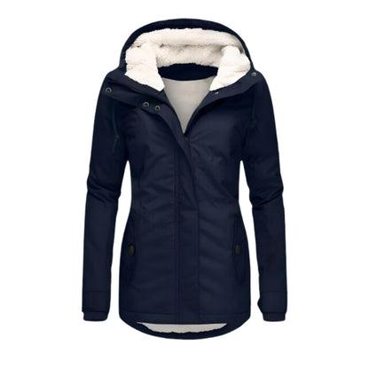 Damen Allwetter-Parka Gefütterter Sherpa-Kapuzenmantel Wasserabweisend - Marineblau