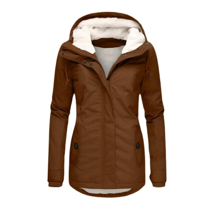 Damen Allwetter-Parka Gefütterter Sherpa-Kapuzenmantel Wasserabweisend - Braun