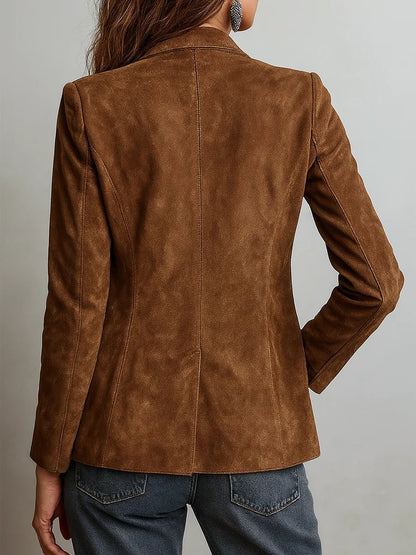 Damen Cardigan Blazer Kunstwildleder Tailored-Fit Knopfleiste