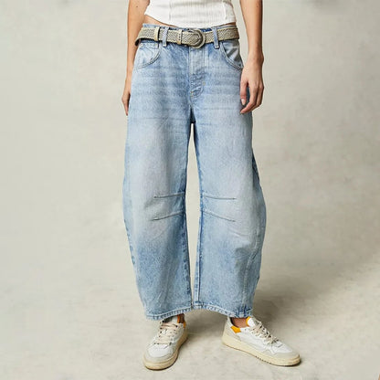 Damen High-Waist Barrel-Leg Relaxed-Fit Jeans - Light Blue
