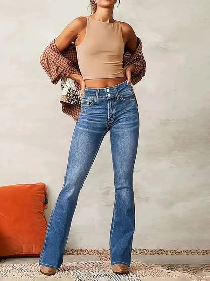 Damen High-Waist Flared Jeans mit figurbetontem Schnitt