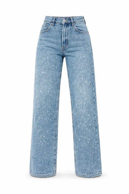 Damen High-Waist Straight-Leg Glitzer-Jeans