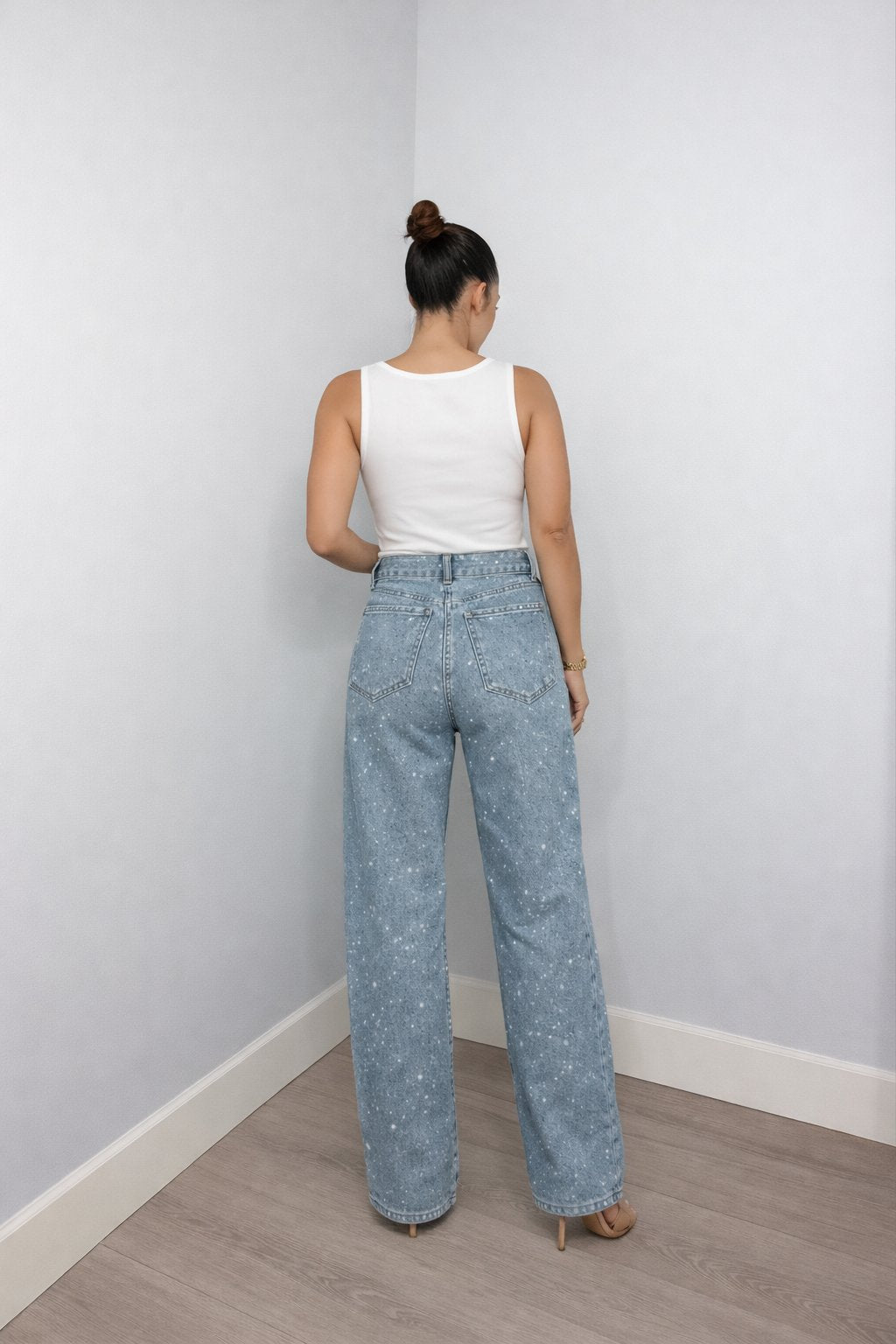 Damen High-Waist Straight-Leg Glitzer-Jeans