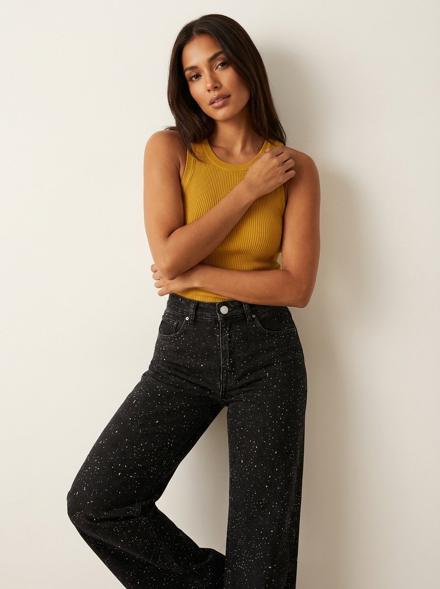 Damen High-Waist Straight-Leg Glitzer-Jeans