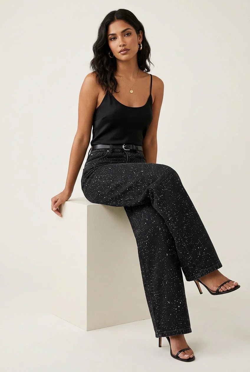 Damen High-Waist Straight-Leg Glitzer-Jeans