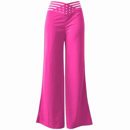 Damen High-Waist Wide-Leg Hose mit Crossover-Bund