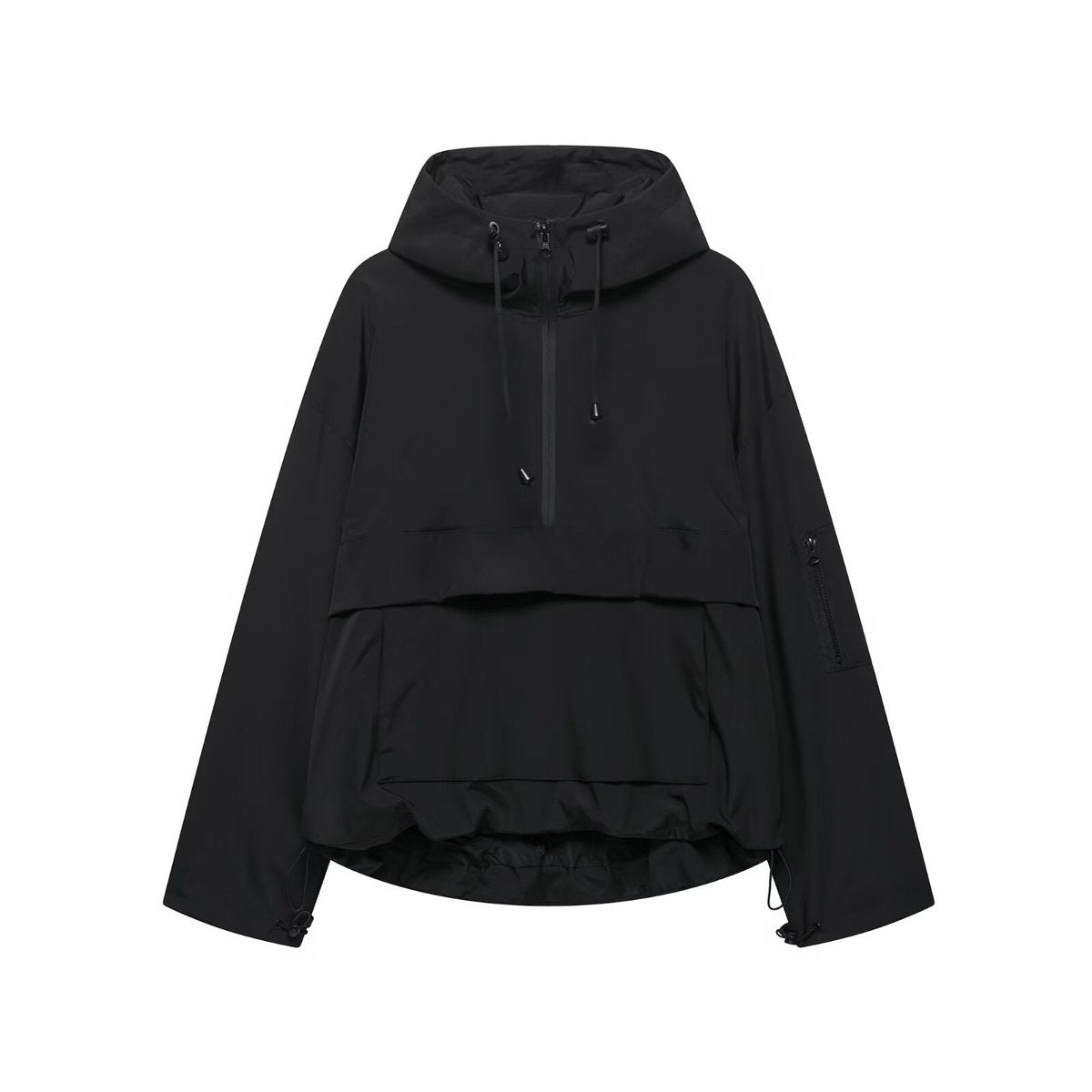 Damen Kapuzen-Anorak Windschutz Wasserabweisende Outdoorjacke - Schwarz