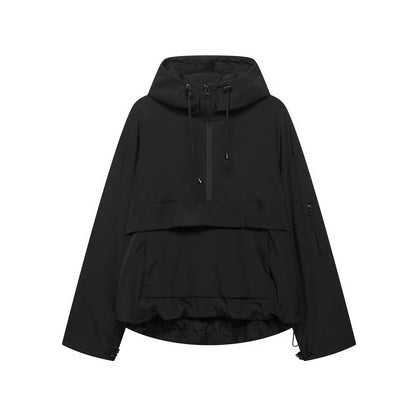Damen Kapuzen-Anorak Windschutz Wasserabweisende Outdoorjacke - Schwarz