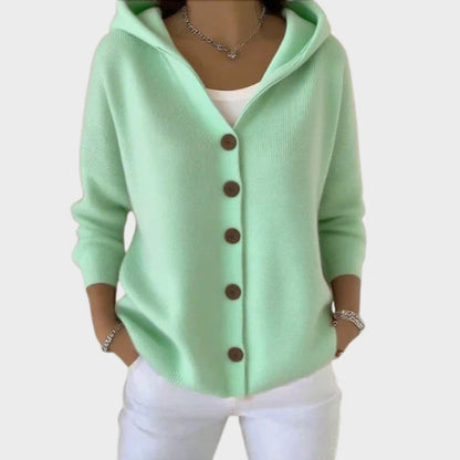 Damen Kapuzen-Cardigan mit Knopfleiste Relaxed Fit Langarm