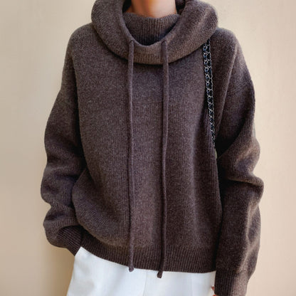 Damen Kapuzenpullover mit lockerem Schnitt Strick Hoodie - Braun