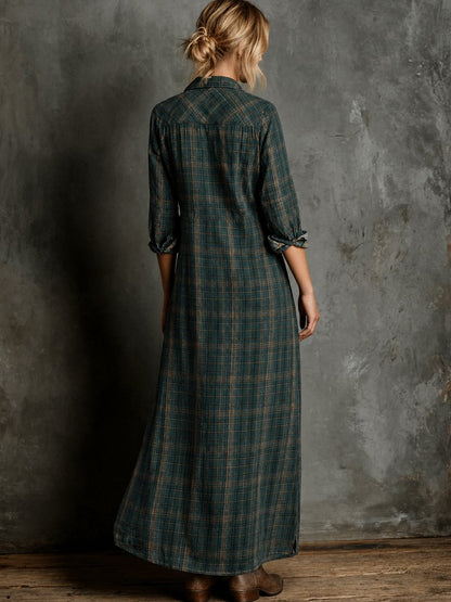 Damen Kariertes Flanell Maxi-Hemdblusenkleid Formal Dresses