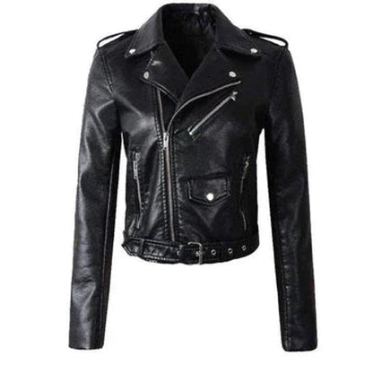 Damen Kunstleder Bikerjacke Kurzjacke mit Reißverschluss