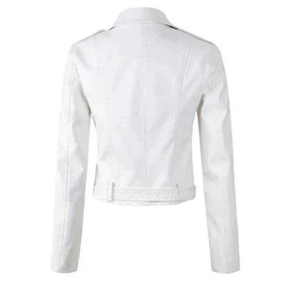 Damen Kunstleder Bikerjacke Kurzjacke mit Reißverschluss