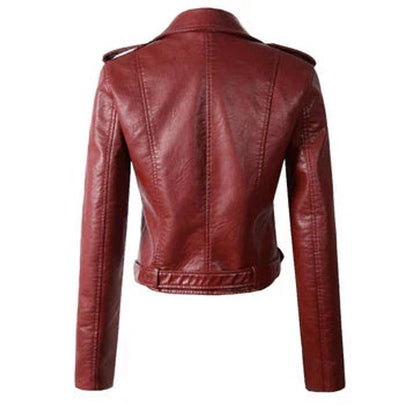 Damen Kunstleder Bikerjacke Kurzjacke mit Reißverschluss