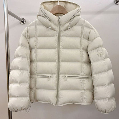 Damen Kurze Thermo-Steppjacke mit Kapuze und Reißverschlusstaschen - Offwhite